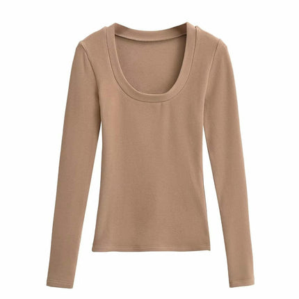 Womens Scoop Neck Long Sleeve Slim Fit T Shirt Casual Tops