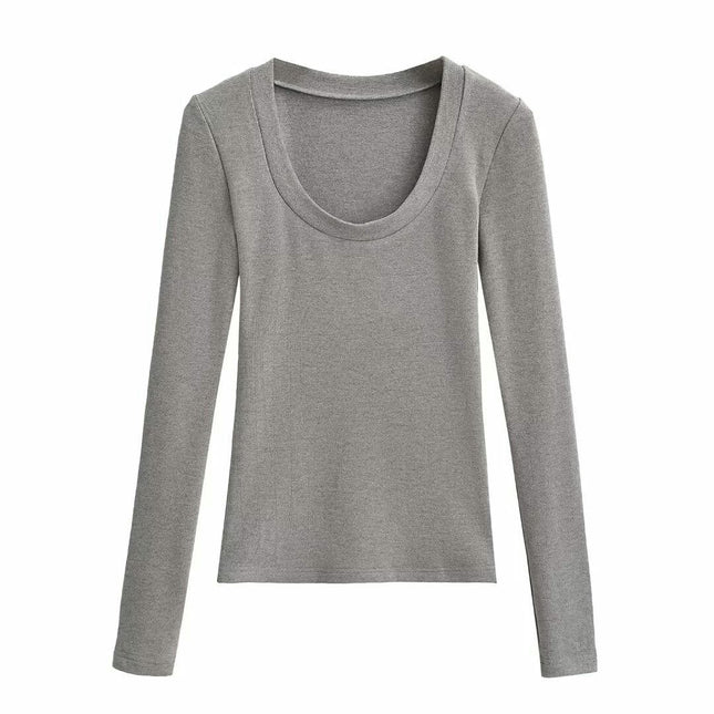 Womens Scoop Neck Long Sleeve Slim Fit T Shirt Casual Tops