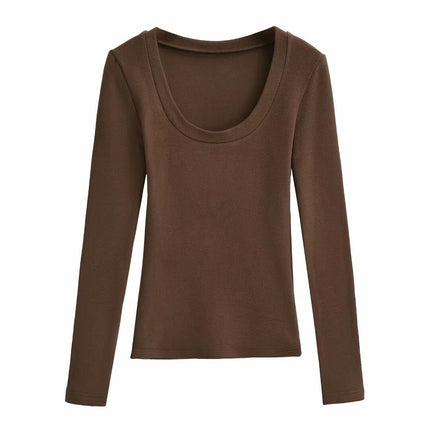 Womens Scoop Neck Long Sleeve Slim Fit T Shirt Casual Tops
