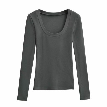 Womens Scoop Neck Long Sleeve Slim Fit T Shirt Casual Tops
