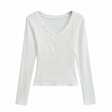 Womens Long Sleeve T Shirts Casual Slim Fit Button V Neck Henley Tops