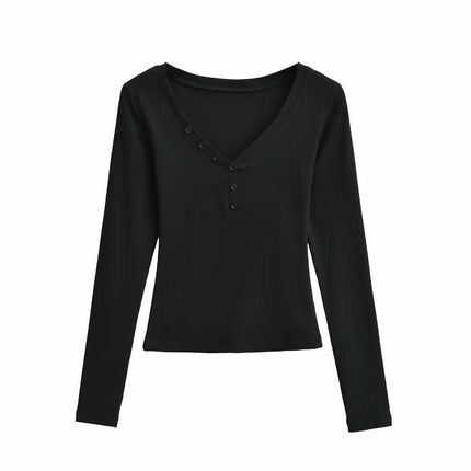Womens Long Sleeve T Shirts Casual Slim Fit Button V Neck Henley Tops