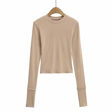 Womens Crew Neck Basic Long Sleeve T Shirt Slim Fit Tees Going Out Crop Tops