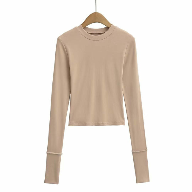 Womens Crew Neck Basic Long Sleeve T Shirt Slim Fit Tees Going Out Crop Tops