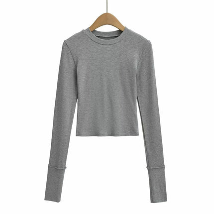 Womens Crew Neck Basic Long Sleeve T Shirt Slim Fit Tees Going Out Crop Tops