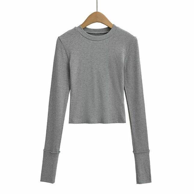 Womens Crew Neck Basic Long Sleeve T Shirt Slim Fit Tees Going Out Crop Tops