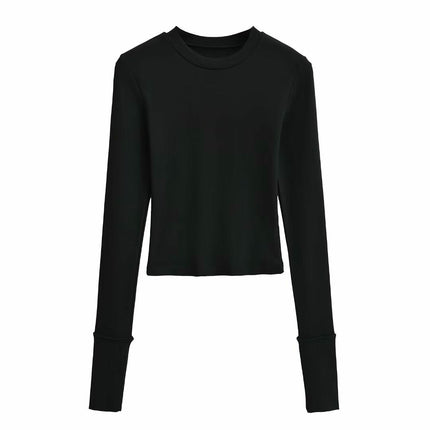 Womens Crew Neck Basic Long Sleeve T Shirt Slim Fit Tees Going Out Crop Tops