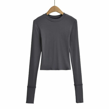 Womens Crew Neck Basic Long Sleeve T Shirt Slim Fit Tees Going Out Crop Tops