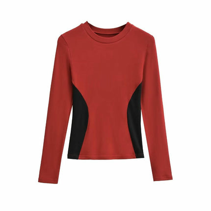 Womens Crew Neck Long Sleeve Colorblock T Shirts Slim Fit Going Out Tops