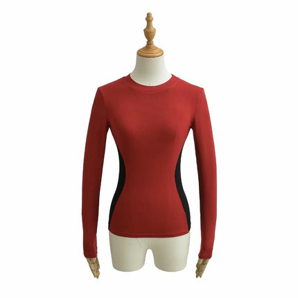 Womens Crew Neck Long Sleeve Colorblock T Shirts Slim Fit Going Out Tops