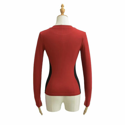 Womens Crew Neck Long Sleeve Colorblock T Shirts Slim Fit Going Out Tops
