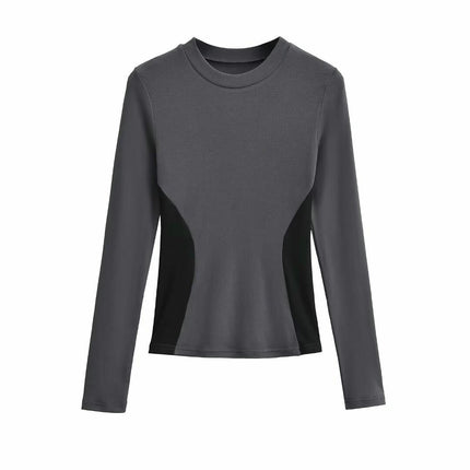 Womens Crew Neck Long Sleeve Colorblock T Shirts Slim Fit Going Out Tops