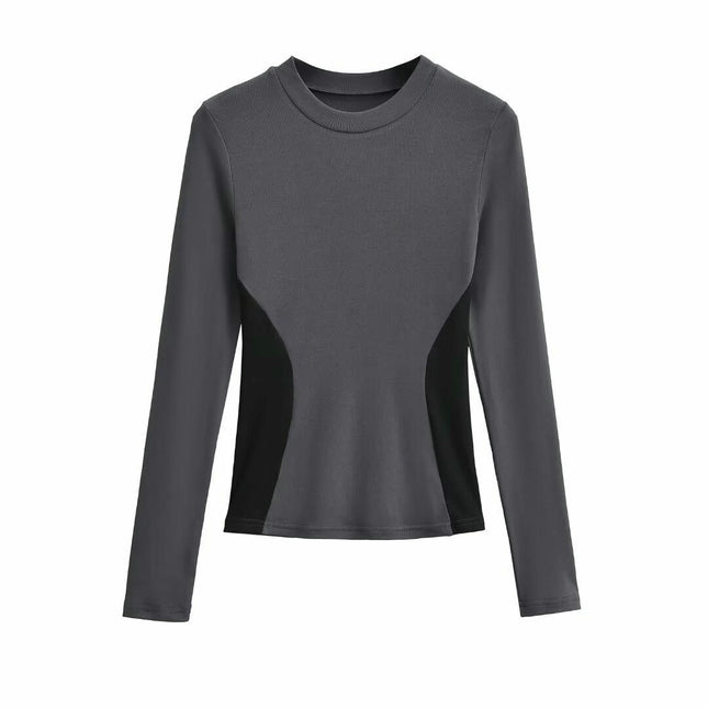 Womens Crew Neck Long Sleeve Colorblock T Shirts Slim Fit Going Out Tops