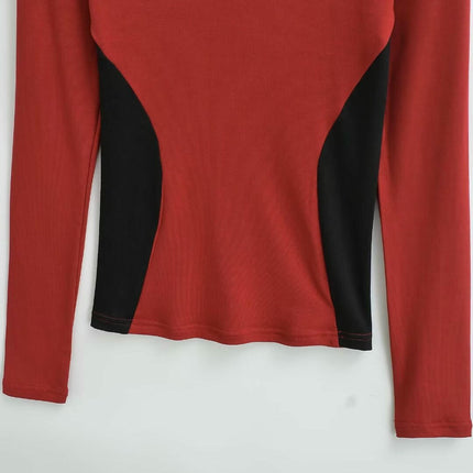 Womens Crew Neck Long Sleeve Colorblock T Shirts Slim Fit Going Out Tops