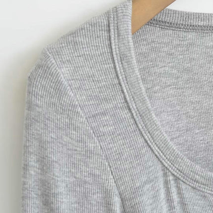 Women's Long Sleeve Scoop Neck V Notch Ribbed Slim Fitted Casual Basic Crop Top