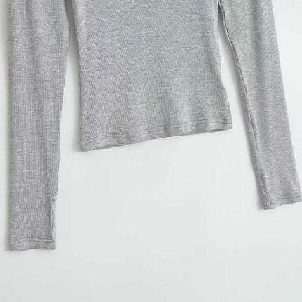Women's Long Sleeve Scoop Neck V Notch Ribbed Slim Fitted Casual Basic Crop Top
