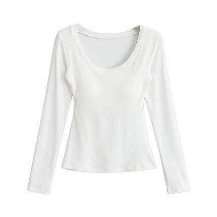 Women's Long Sleeve Scoop Neck Shirts Casual Slim Fit Tops Fall Basic Work Tee