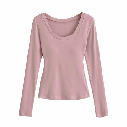 Women's Long Sleeve Scoop Neck Shirts Casual Slim Fit Tops Fall Basic Work Tee