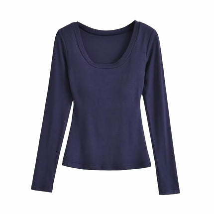 Women's Long Sleeve Scoop Neck Shirts Casual Slim Fit Tops Fall Basic Work Tee
