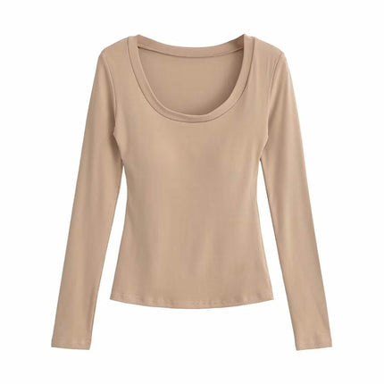 Women's Long Sleeve Scoop Neck Shirts Casual Slim Fit Tops Fall Basic Work Tee