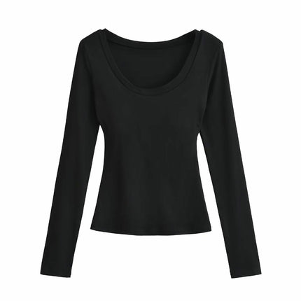 Women's Long Sleeve Scoop Neck Shirts Casual Slim Fit Tops Fall Basic Work Tee