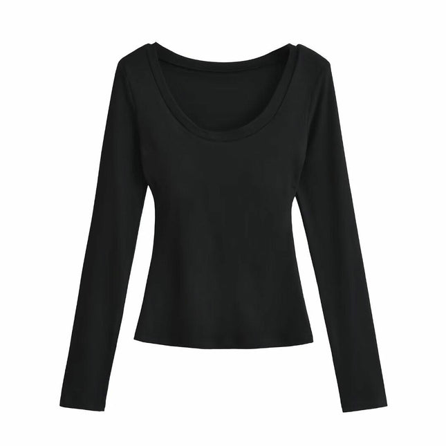 Women's Long Sleeve Scoop Neck Shirts Casual Slim Fit Tops Fall Basic Work Tee