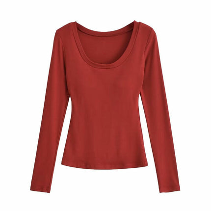 Women's Long Sleeve Scoop Neck Shirts Casual Slim Fit Tops Fall Basic Work Tee