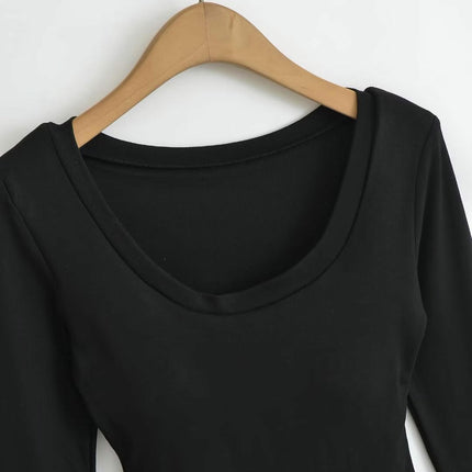 Women's Long Sleeve Scoop Neck Shirts Casual Slim Fit Tops Fall Basic Work Tee