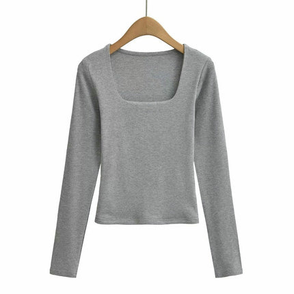 Womens Long Sleeve Shirts Square Neck Tops Casual Basic Slim Fit Fall Tees