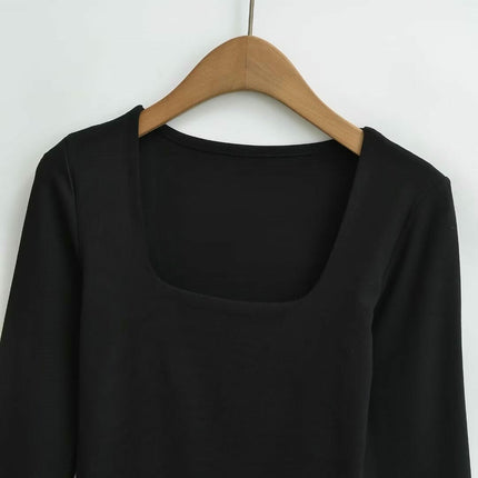 Womens Long Sleeve Shirts Square Neck Tops Casual Basic Slim Fit Fall Tees