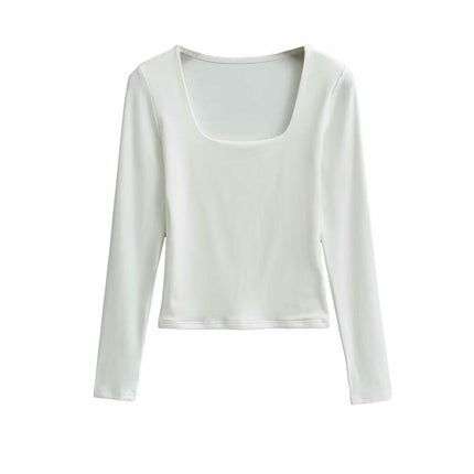 Womens Long Sleeve Shirts Square Neck Tops Casual Basic Slim Fit Fall Tees