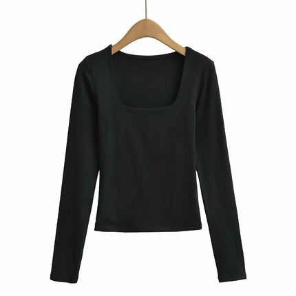 Womens Long Sleeve Shirts Square Neck Tops Casual Basic Slim Fit Fall Tees