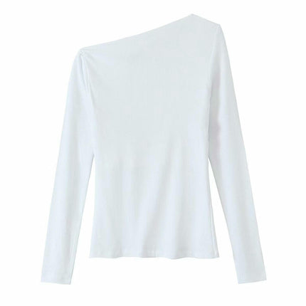 Women's Asymmetrical Neck Ribbed Knit Shirts Long Sleeve Slim Fit Going Out Tops