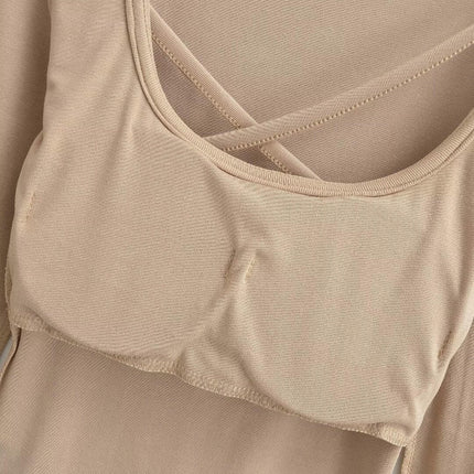 Women's Long Sleeve Slim Fitted Shirts Square Neck Casual Crop Tops
