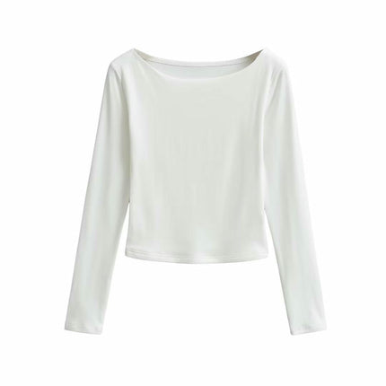 Women Casual Slim Fitted Basic T Shirts Crew Neck Long Sleeve Crop Top