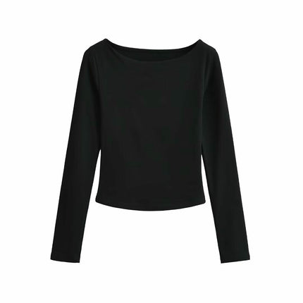 Women Casual Slim Fitted Basic T Shirts Crew Neck Long Sleeve Crop Top
