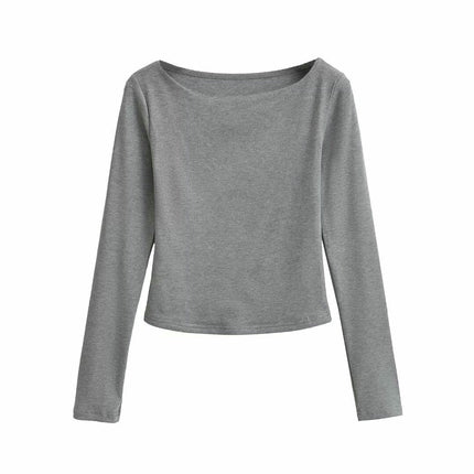 Women Casual Slim Fitted Basic T Shirts Crew Neck Long Sleeve Crop Top