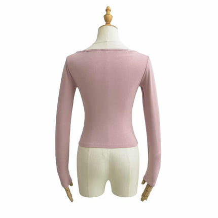 Women Casual Slim Fitted Basic T Shirts Crew Neck Long Sleeve Crop Top