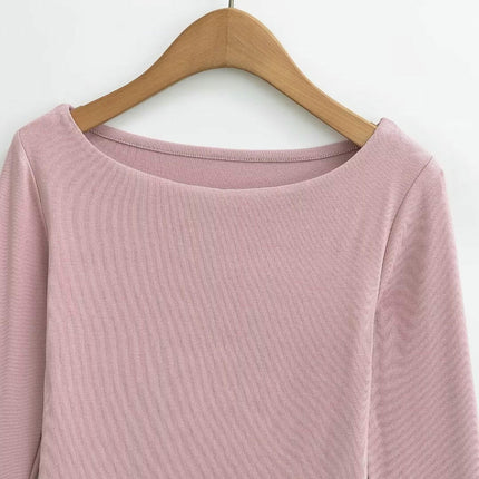 Women Casual Slim Fitted Basic T Shirts Crew Neck Long Sleeve Crop Top