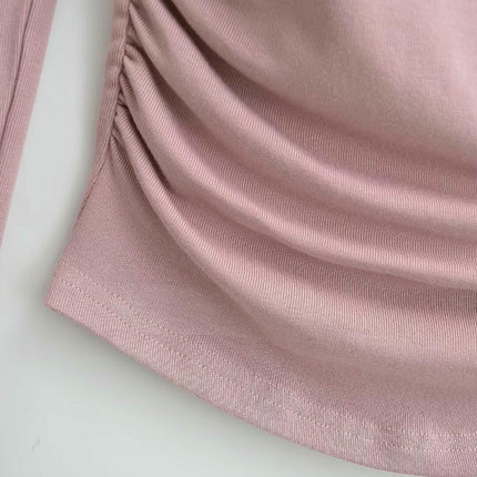 Women's Casual Fall Ruched T-Shirts Slim Fitted Scoop Neck Long Sleeve Crop Top