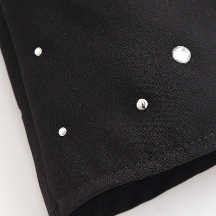 Womens Fall Loose Long Sleeve T Shirts Crew Neck Backless Casual Rhinestone Tops