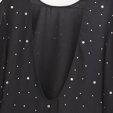 Womens Fall Loose Long Sleeve T Shirts Crew Neck Backless Casual Rhinestone Tops
