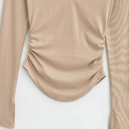 Womens Long Sleeve Ruched Tops V Neck Slim Fit Casual Going Out T Shirts