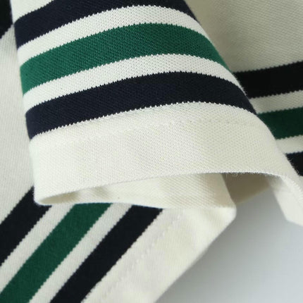 Womens Striped Long Sleeve Polo Shirts V Neck Collared Casual Loose Tops