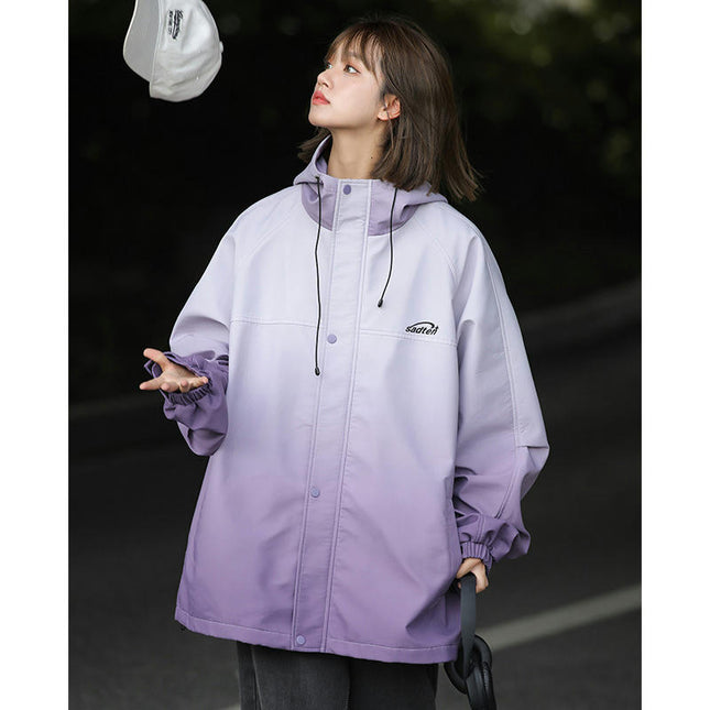 Women's Gradient Jacket Fall Clothing Casual Oversized Hooded Jacket