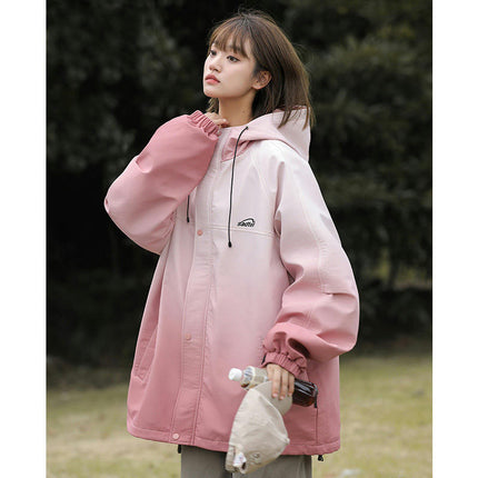 Women's Gradient Jacket Fall Clothing Casual Oversized Hooded Jacket