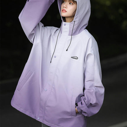 Women's Gradient Jacket Fall Clothing Casual Oversized Hooded Jacket