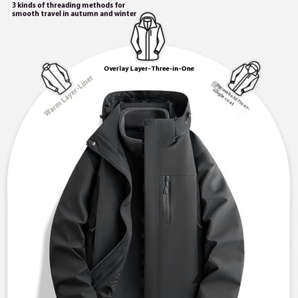 Winter Outdoor Waterproof And Windproof Fashionable Casual Jacket Loose Thickened Three-In-One Jacket
