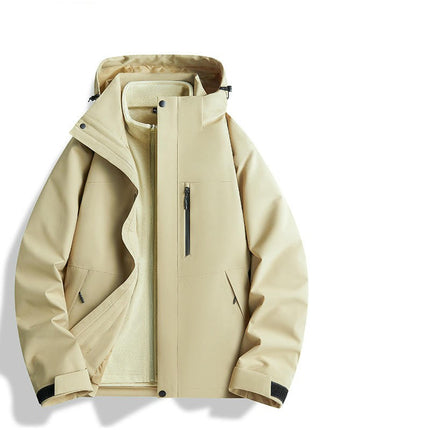 Outdoor Solid Color 3 in 1 Jacket Men's and Women's Windproof and Waterproof Hiking Camping Jacket
