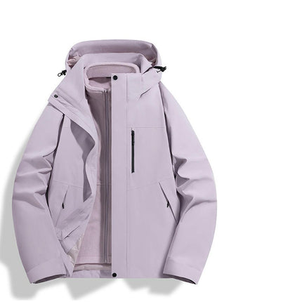 Outdoor Solid Color 3 in 1 Jacket Men's and Women's Windproof and Waterproof Hiking Camping Jacket